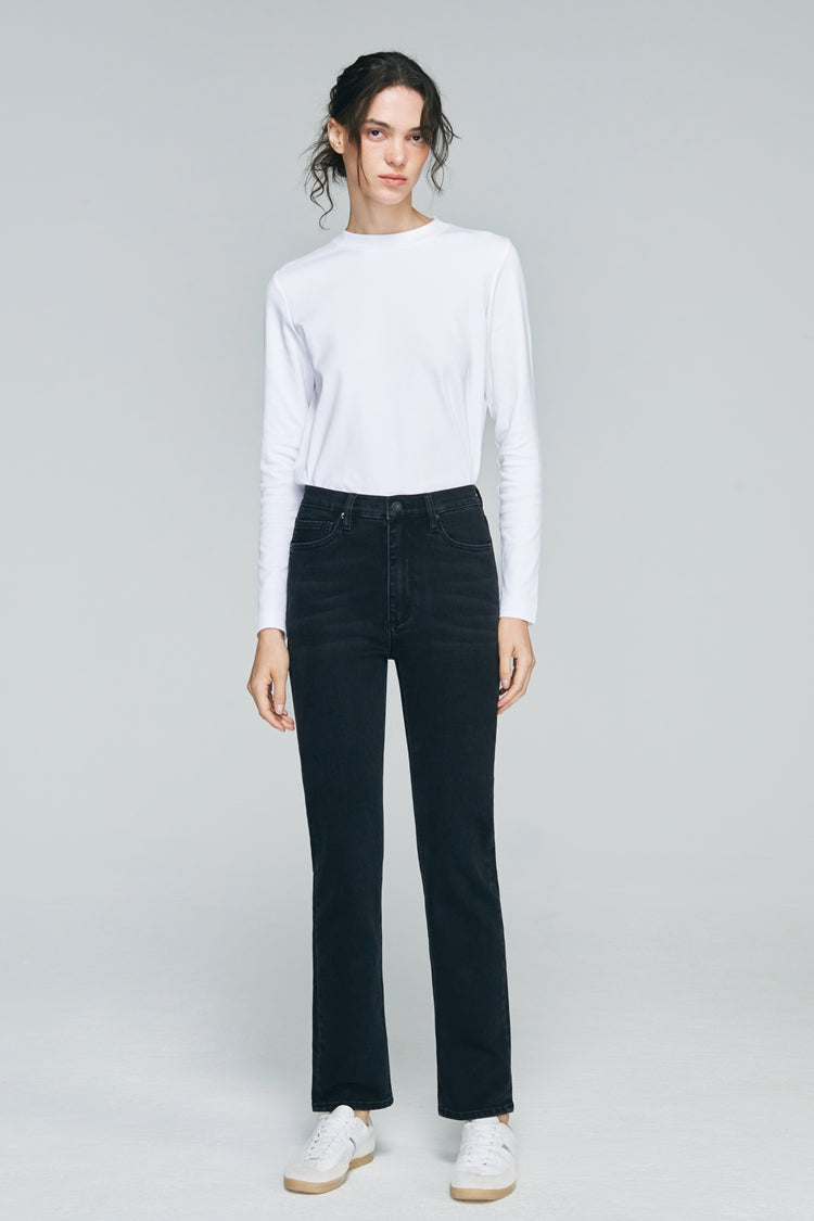 TWO SHOTS HIGH RISE STRAIGHT CROP JEANS