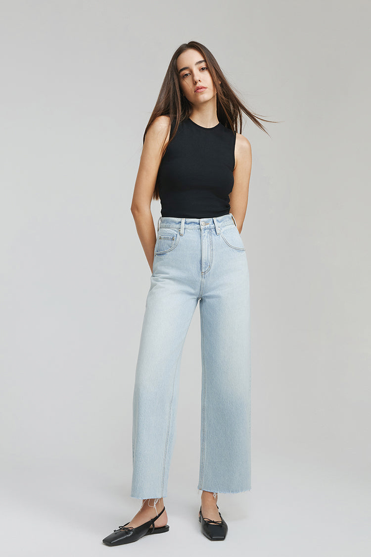 MOON CURVE RAW HEM CROP JEANS