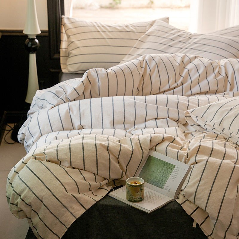 Minimalist Vertical Stripe Bow Ties Bedding Set / Gray