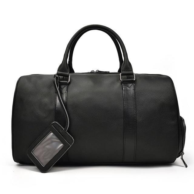 Black Pebbled Leather Weekender