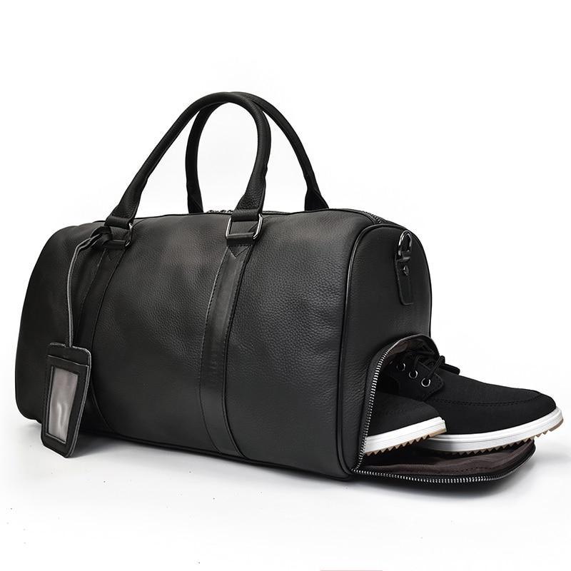 Black Pebbled Leather Weekender