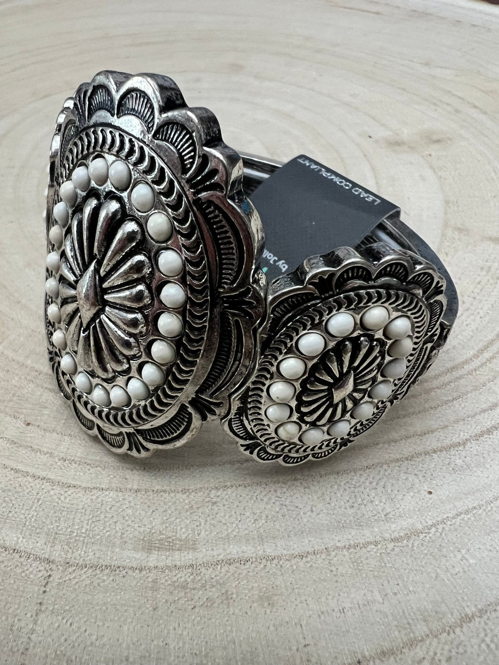 Western Concho & White Stone Wide Statement Stretch Bracelet
